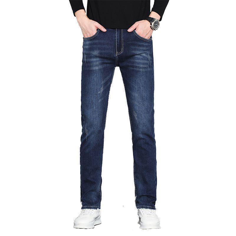 Men's European Slim Straight Elastic Jeans with Velvet, Cat Whisker Design for 2024 Autumn/Winter.