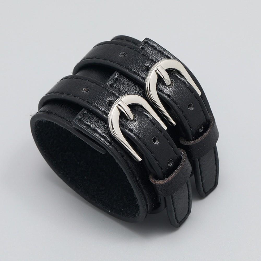 Armlet Double-Row Belt Design Bangle Wrist Jewelry Geometric Dual-Strap Leather Bracelet Euro-American Style Solid Color