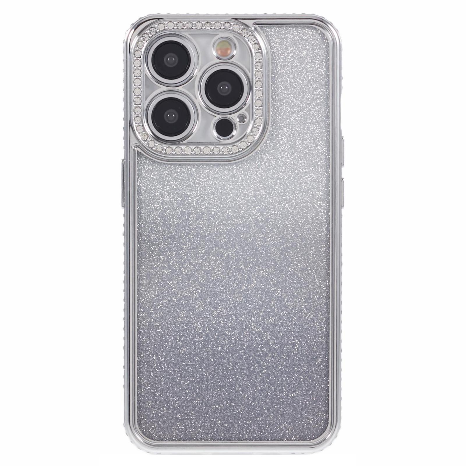 

For iPhone 13 Pro Wholesale Case Rhinestones Decor Anti-Drop Gradient TPU Phone Cover Silver