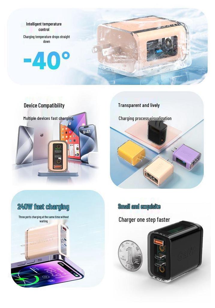 240W GaN Fast Charger for Apple, Huawei, Xiaomi - Anti-Overcharge, Smart Full Charge, Auto Power Off