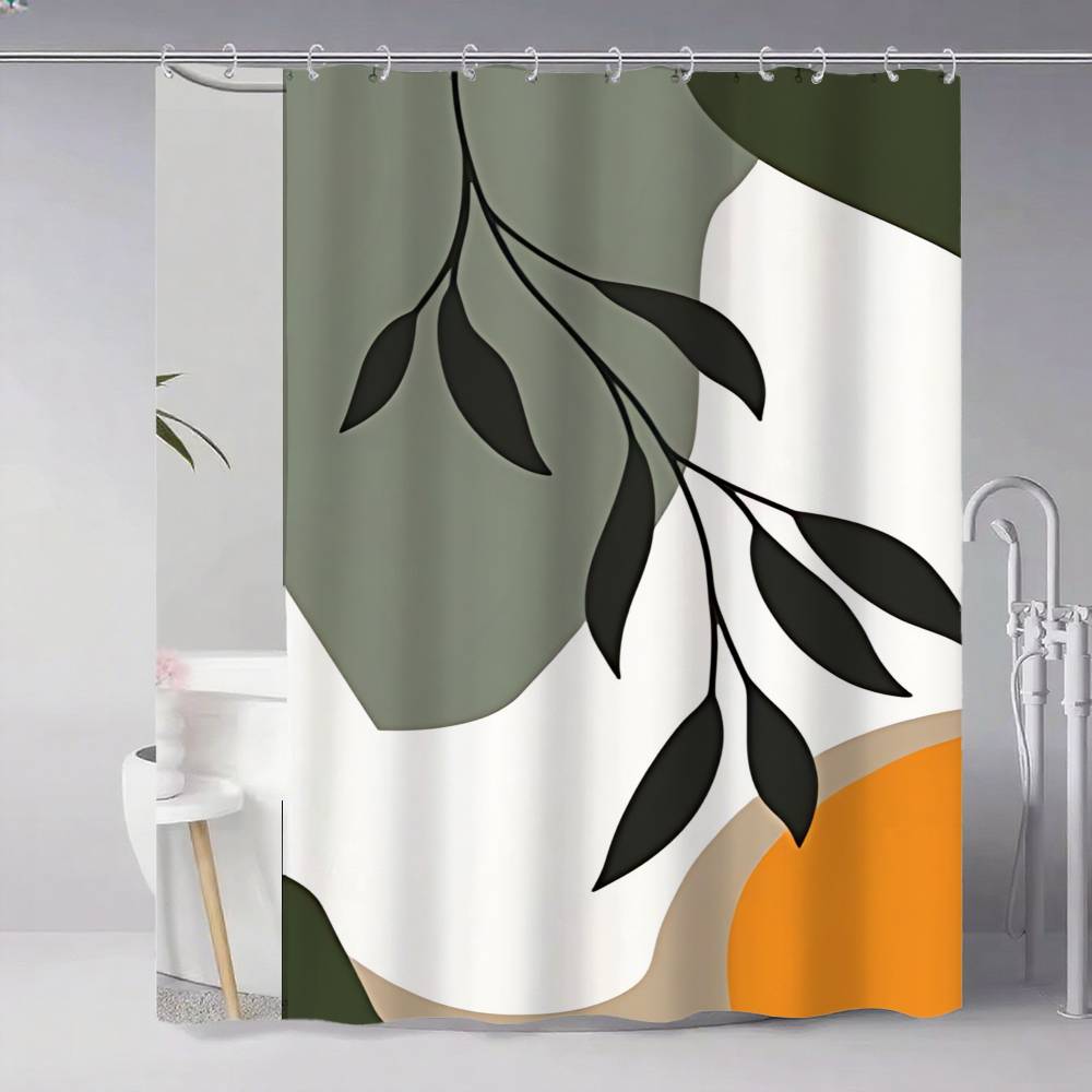 Orange Bohemian Leaves Shower Curtain, Bathroom Decorative Shower Curtain, Waterproof Curtain With Hooks