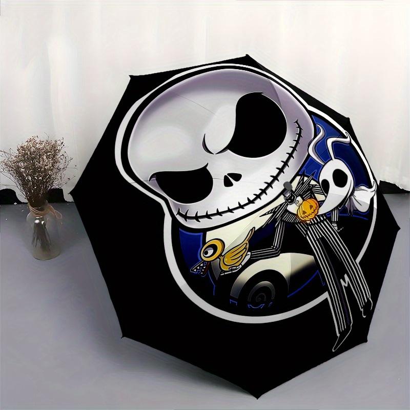 1 Automatisches Öffnen Jack Skellington, Kürbiskönig-Thema, Bunter 8-Rippen Tragbarer Regenschirm für Damen und Herren, Ein Kompakter Begleiter für den täglichen Weg