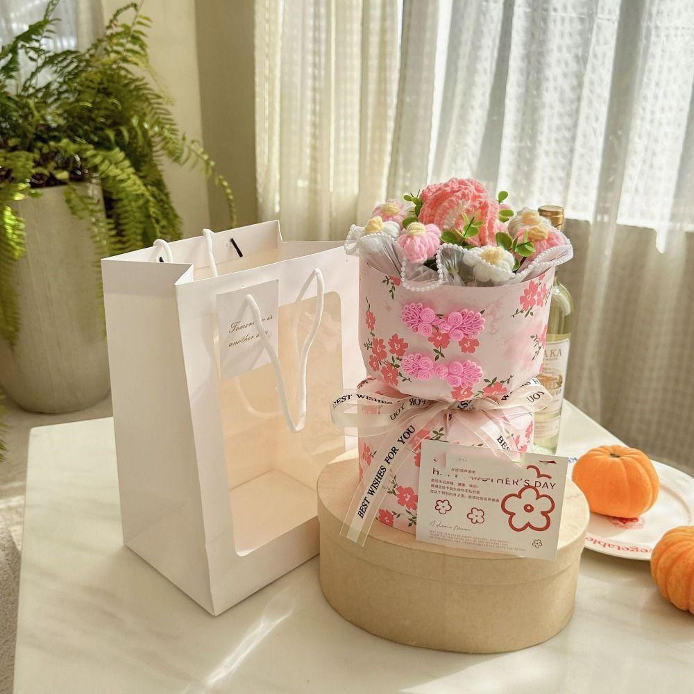 Romantic Carnation Bouquet Gift Finished Fake Flower Knitted Rose Bouquet  Valentine's Day Gift