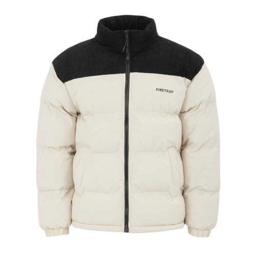 Firetrap Mens Colour Block Corduroy Quilted Puffer Jacket