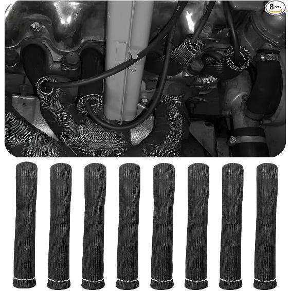 8 PCS Spark Plug Wire Protector Sleeve, 6 Inches Glass Fiber Automotive Black