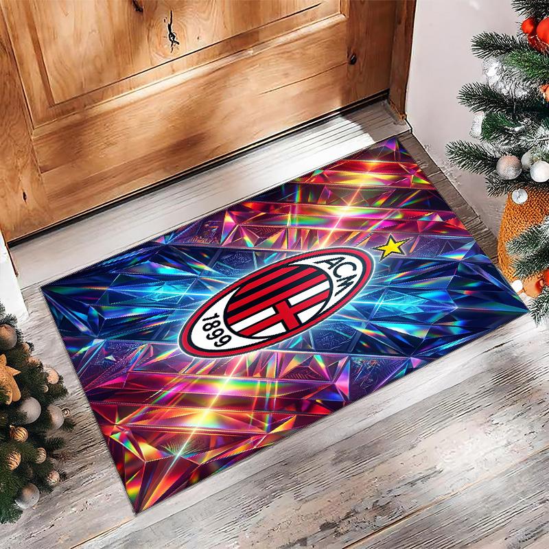 Tappeto in Flanella Stampato AC Milan Antiscivolo Morbido Poliestere Tappeto per Pavimento Tappetino Decorativo da Interno per Camera da Letto Soggiorno Divano Sala Giochi Decorazione Casa