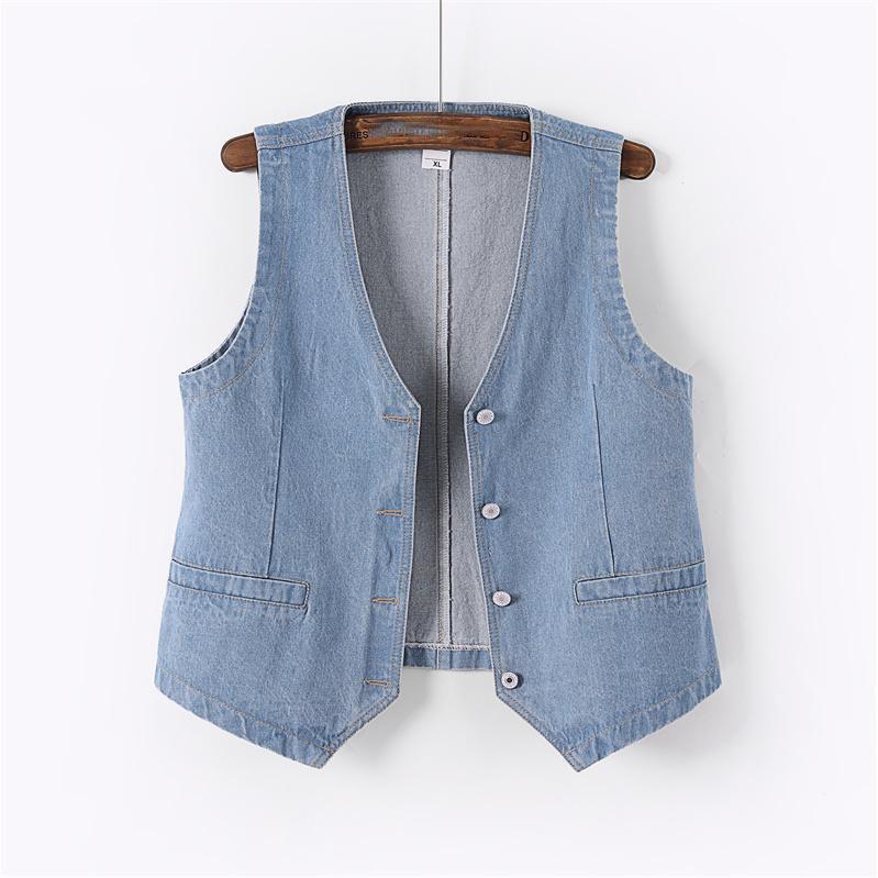 Fashion Denim Vest Female Streetwear V Neck Women Vest Summer Large Size Waistcoat Jeans Tops Sleevless Jacket Chaleco Mujer