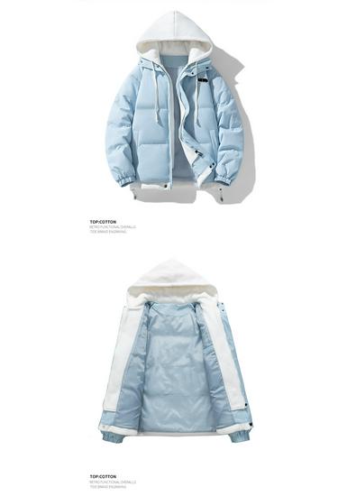 Unisex Autumn Winter Casual Hooded Cotton Jacket: Thickened, Warm, Loose-Fit for Couples.