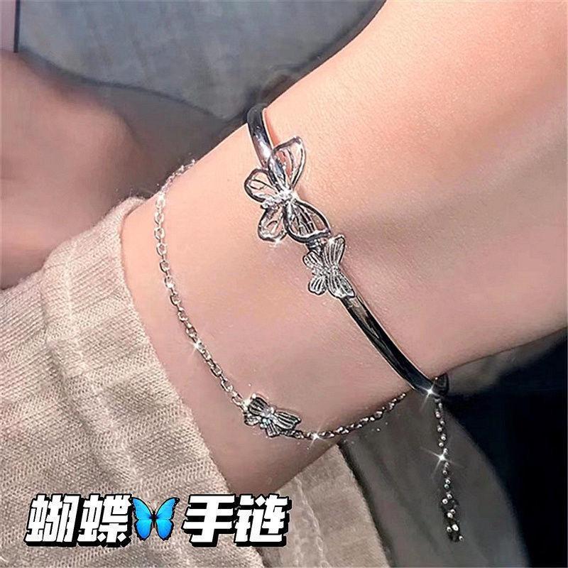Double Bow Chain Fringed Jewelry Open Bracelet Female Niche Design Fairy Sweet Girlfriend Bracelet New