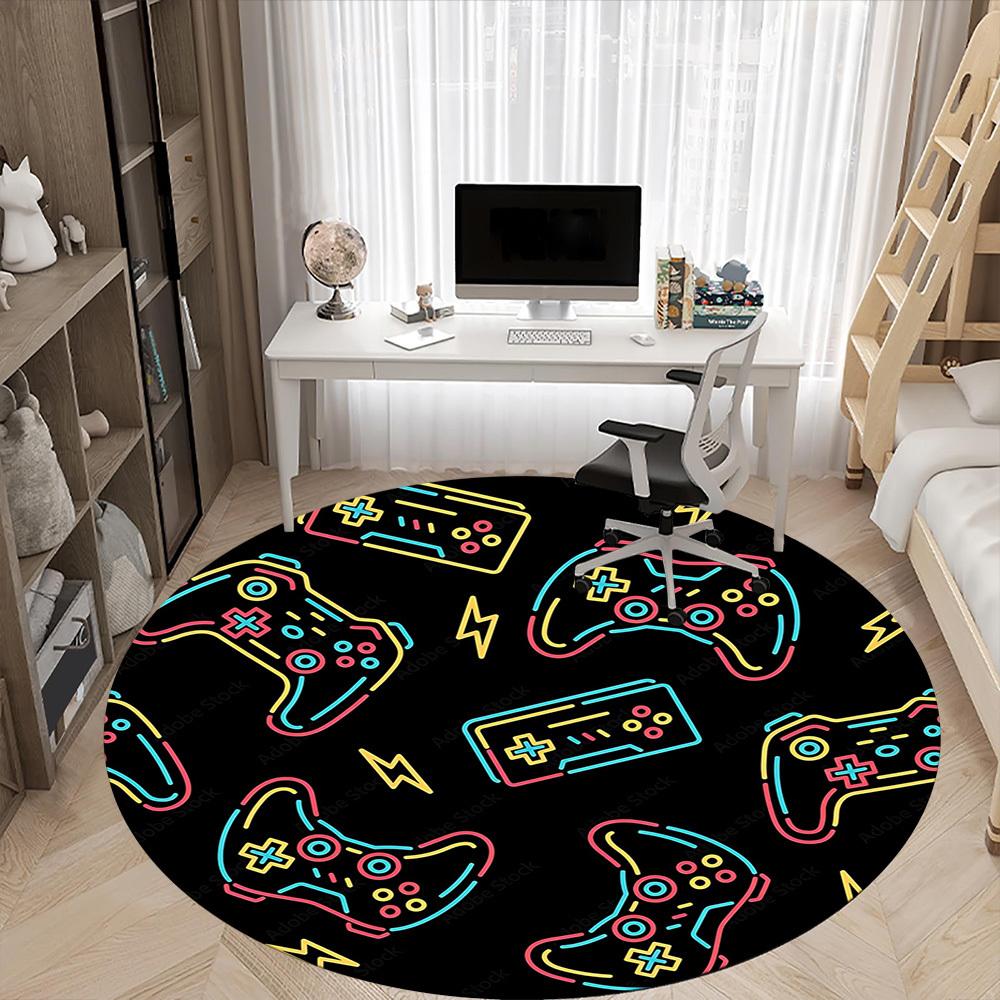 1pc Gaming Controllers Office Round Area Rug, Under Office Chairs Bedroom Living Room Home Decor, Room Deco