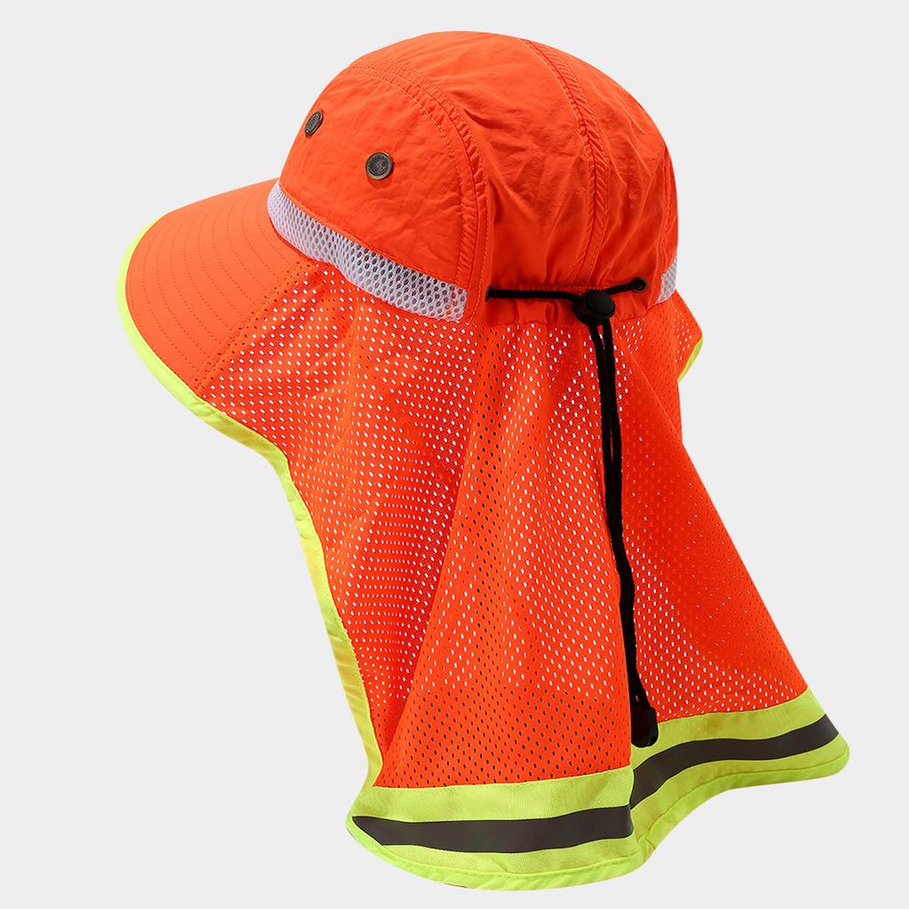 High Visibility Reflective Hat For Sanitation Workers Fluorescent Color Design With Neck Shield for Sun Protections