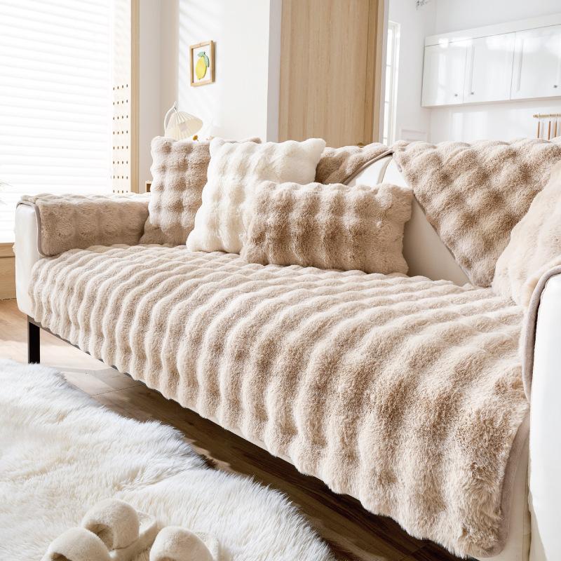 

American Faux Rabbit Fur Plush Sofa Cover, Pet Favorite, Thick Plush Protection Sofa Cushion for Cat Riding Plush Anti Slip Sofa Cover 90*160cm
