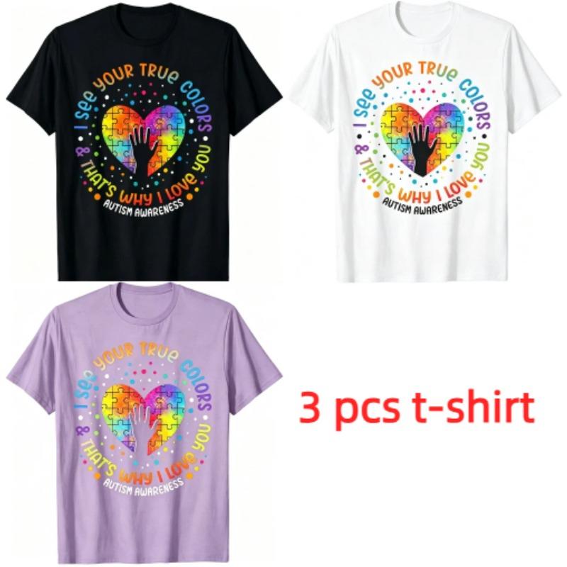 Funny Colored Heart-shaped Letters Print Men's T-Shirts Summer Fashion Street Outdoor Casual T-shirt Tops for Men's and Women's Tees Top
