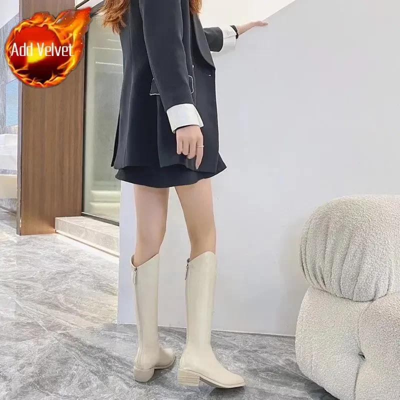 Fashion Ladies Knee High Shaft Shoes Large Size Warm Winter 2025 Pointed Toe Work Women's Long Boots Quality Chic and Elegant Pu Y2k Hot