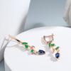 Long Leaf Drop Earrings for Golden Color Blue Green Zircon Women Dangle Earrings Vintage Jewelry Accessory