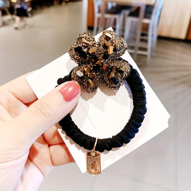 Korean Style Rhinestone Heart Hair Tie Four-Leaf Clover Square Hair Tie Easy Temperament to Tie Hair Rubber Band