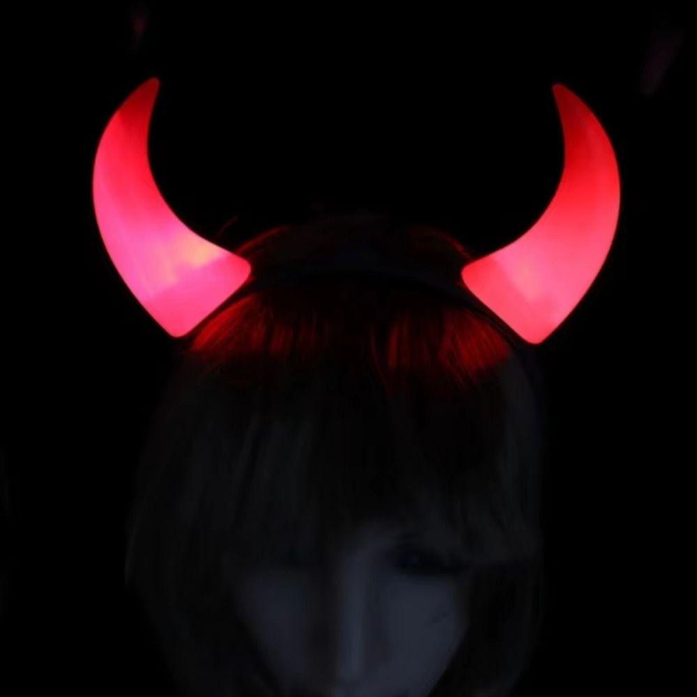 Small/Medium LED Headband Red LED Light Devil Hair Hoop Durable Horn Headband  Halloween Party