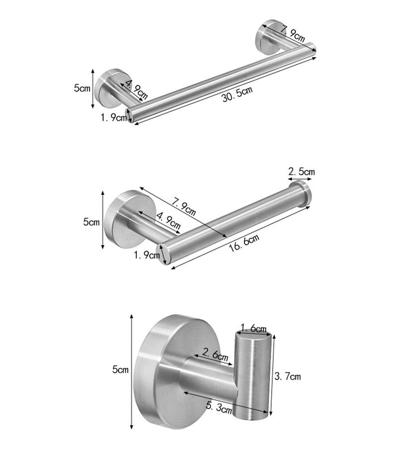 304 Stainless Steel Towel Bar, Paper Holder & Clothes Hook Bathroom Set - 3 Pieces
