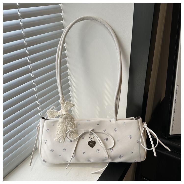 Cute Floral Bow Shoulder Underarm Bags for Women Lightweight Portable Ladies Handbags Simple Sweet Lace Girls Pillow Bag Tote