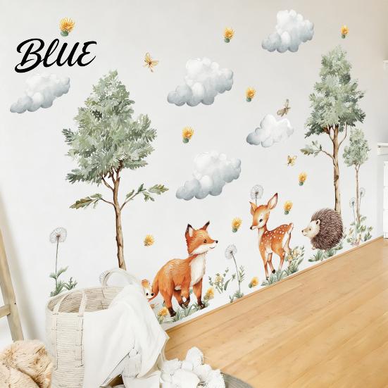 Forest Animal Wallpaper for Home Decor Watercolor Animals Wall Stickers Cute Fox Deer Hedgehog PVC Waterproof Decals Gentle Healing Style
