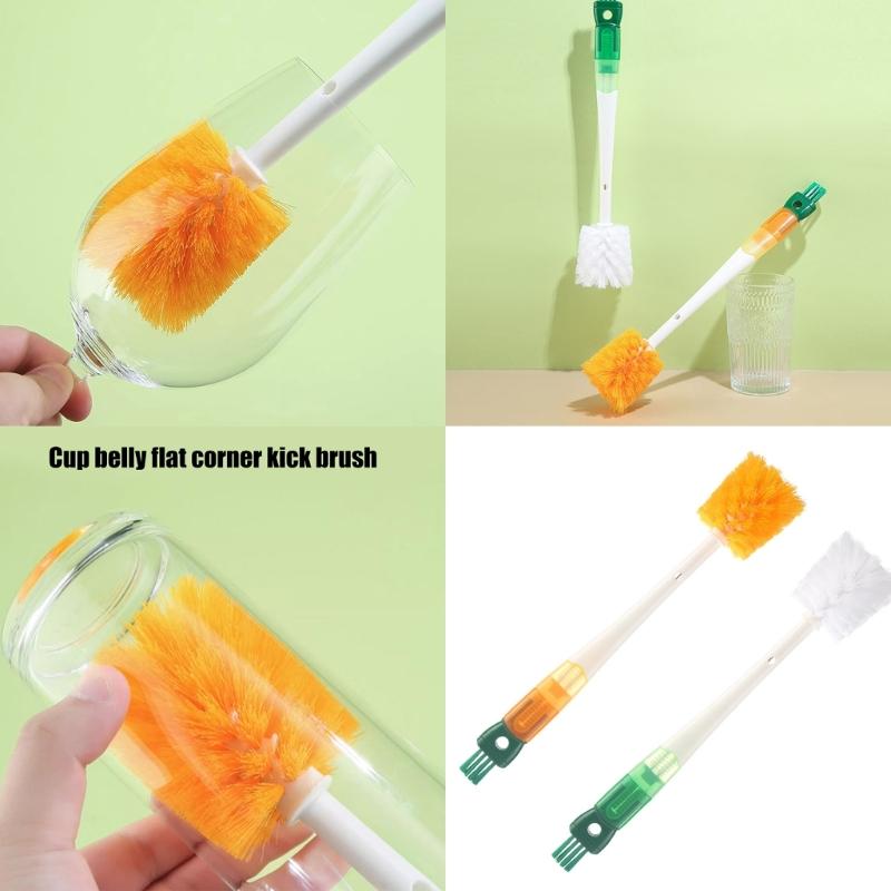 2Pieces MultiFunctional Cup Scrubber Brush Long Handle Dish Cup Brush for Feeding Bottle Mug Cup Cleaning Kitchen Tool