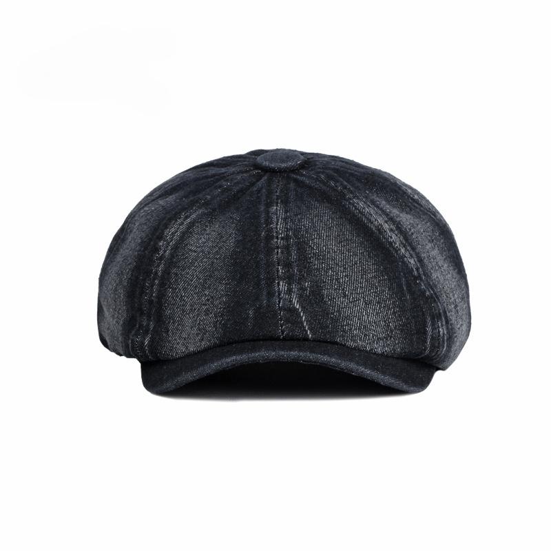 New Washed Denim Octagonal Hat for Women Big Size 60cm British Beret Artistic Ducktongue Painter Hat Retro Newsboy Cap for Men