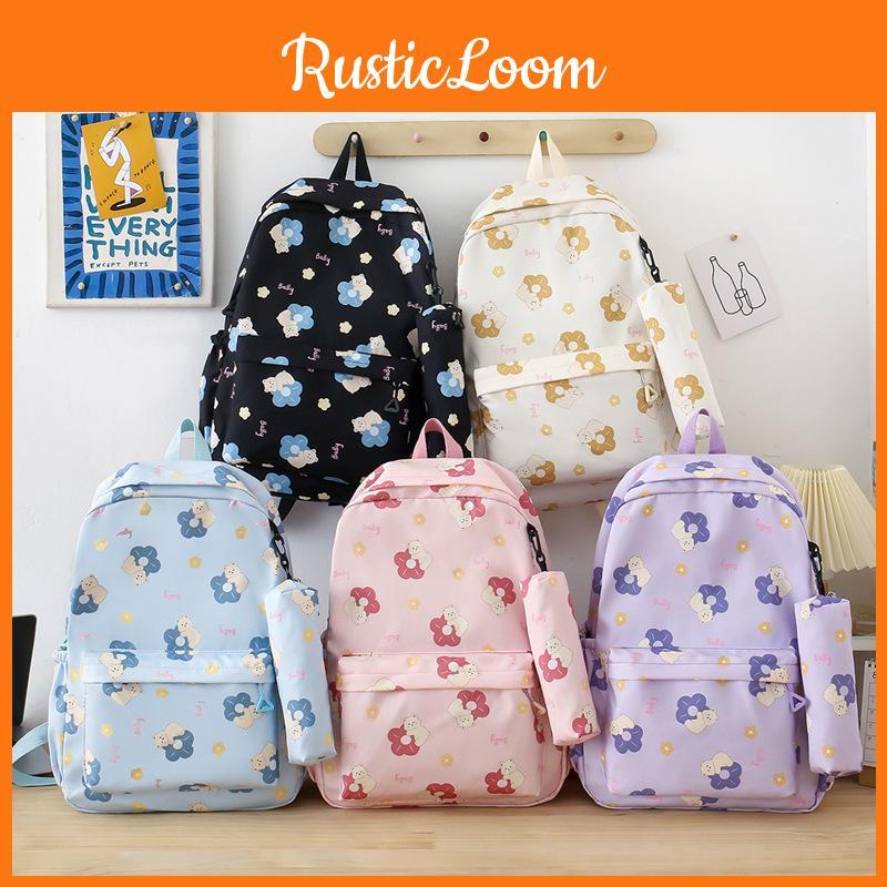 Flower Oxford Printing Backpack With Breathable Design For Students Travel Bag