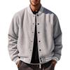 Men's American-Style Fleece Baseball Jacket - Solid Color, Loose Fit, Stand Collar, Single-Breasted for Autumn/Winter