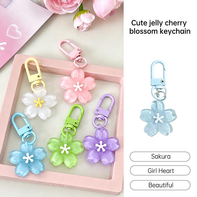 Aesthetic Korean Jelly Flower Keychain Cute Decorative Key Ring for Handbag Backpack Car Key Girls Birthday Party Gift