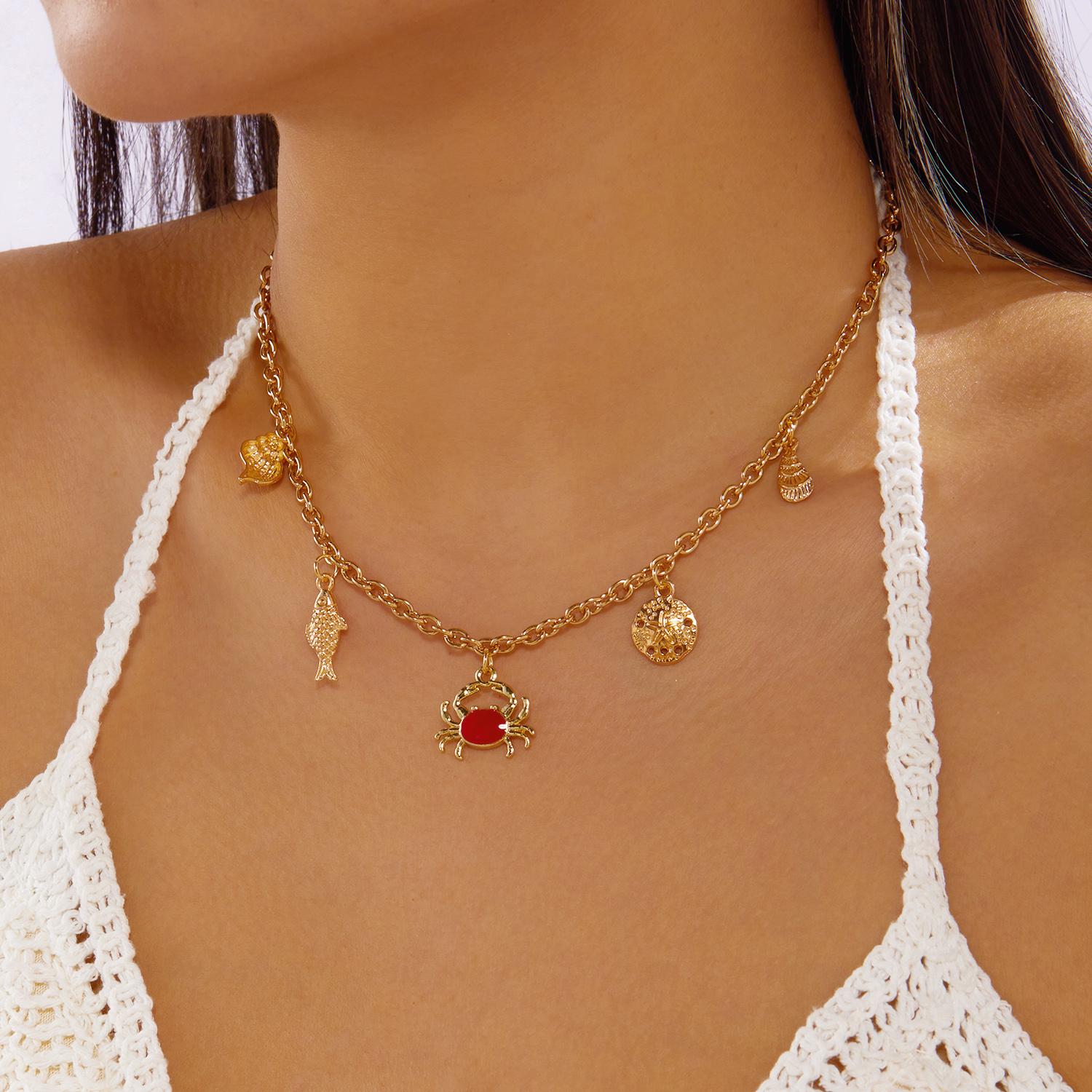 

Bohemian Handmade Multi Pendant Necklace for Women Starfish Conch Shell Crab Chain Choker Girl Ocean Beach Vacation Jewelry