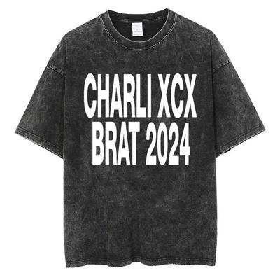 Charli XCX Brat 2024 Album Logo Print T Shirt Women Unisex Hip Hop Short Sleeved