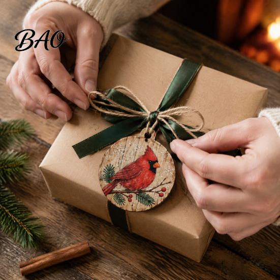 Vintage Style Christmas Tree Tags 8Pcs Wooden Ornaments, Wood Slice Hanging Decor with Santa, Retro Gift Wrap Embellishments Snowman, Gingerbread,