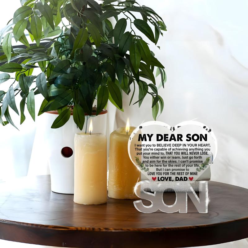  1pc Heart-Shaped Acrylic Plaque for Son From Dad - Engraved Inspirational Message, Contemporary Sentimental Gift for Christmas, Birthday, Graduation 