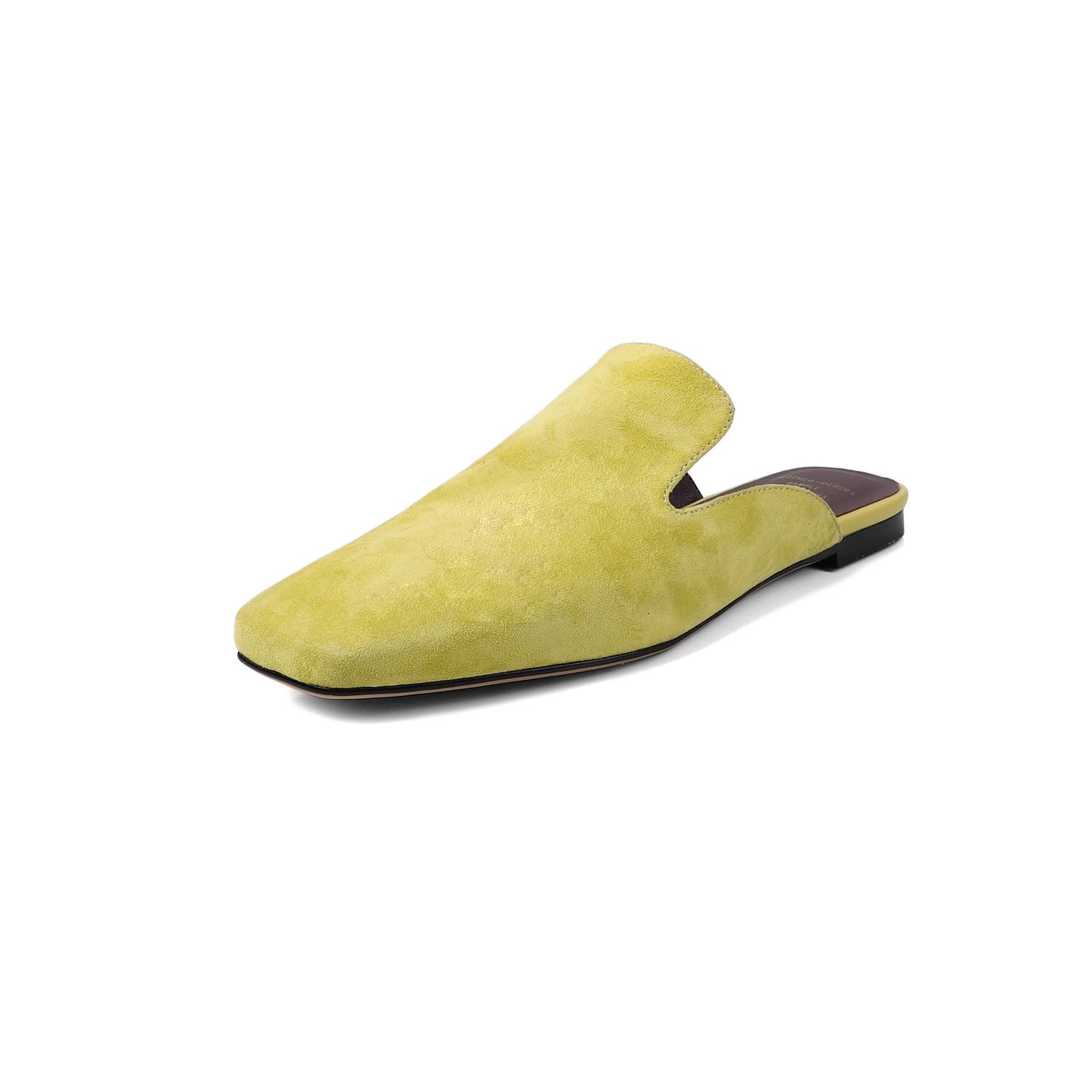 

Fashion New Genuine Leather Kid Suede Flat Shoes Slippers Women Covered Toe Natural Leather Casual Slippers Female Daily Walk Slippers 40 жовтий