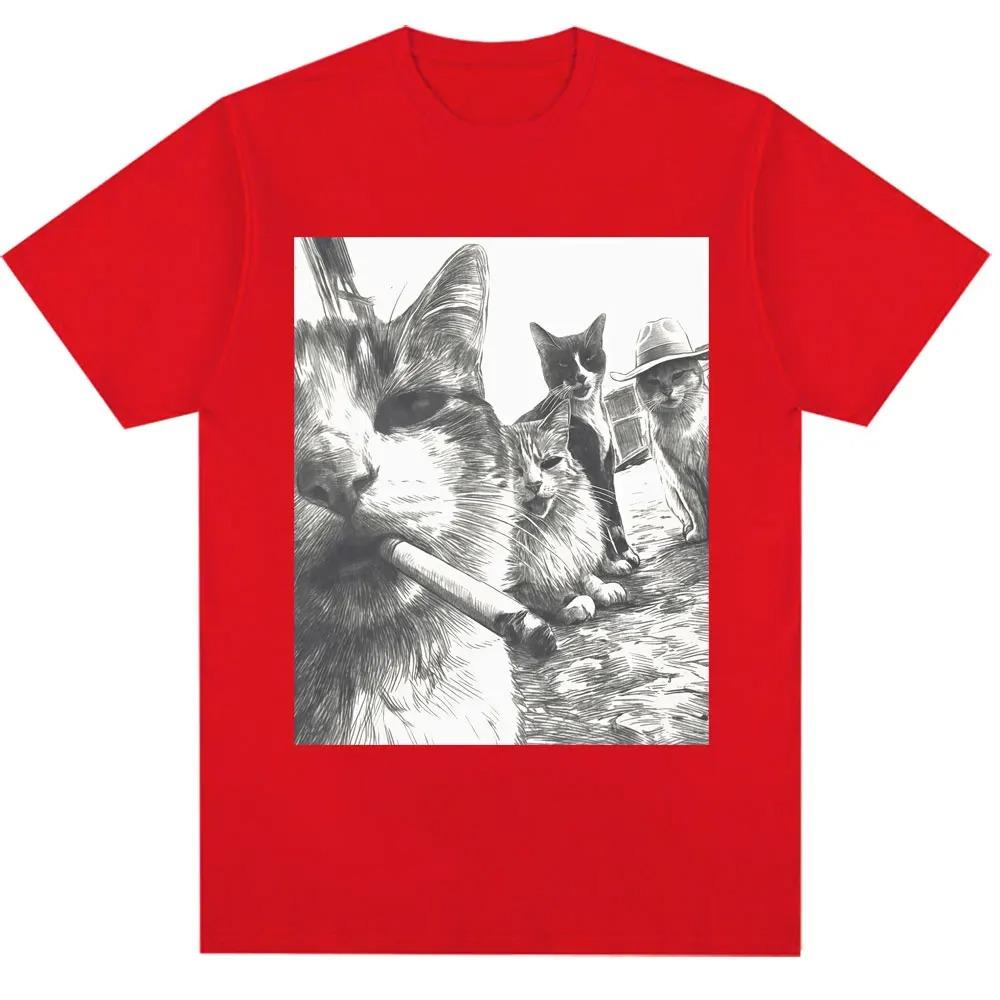 T-shirt Graphique Vintage Chat Fumeur Meme Unisexe Tendance Humoristique Oversize 100% Coton Casual Streetwear T-shirts