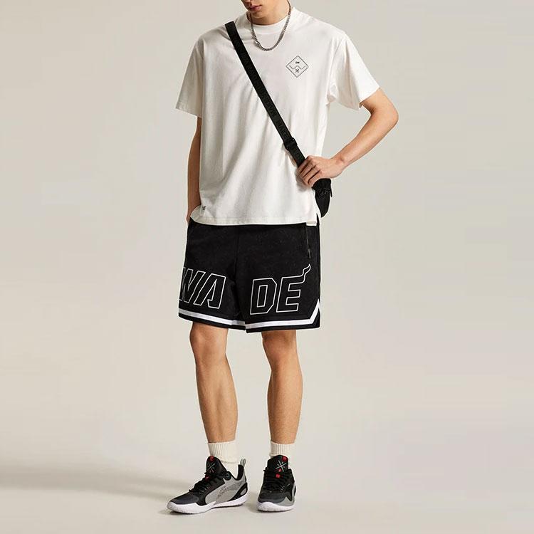 Li Ning Wade Series Letter Splicing Mid Waist Loose Straight Casual Shorts Men shorts Black AKSU341-6