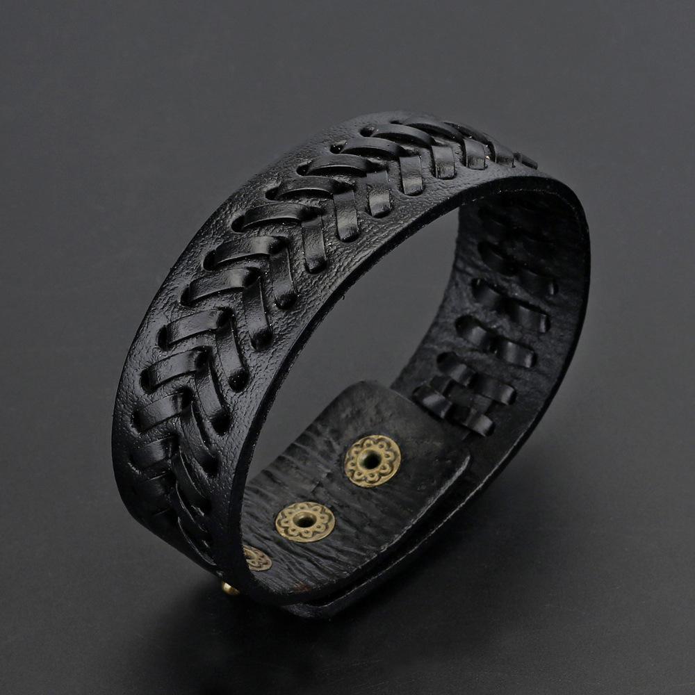 

Men s Leather Hand-Woven Bracelet - Popular European and American Style чёрный