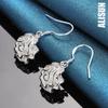 925 Sterling Silver Rose Pendant with Piercing Earrings Fashionable Wedding Jewelry