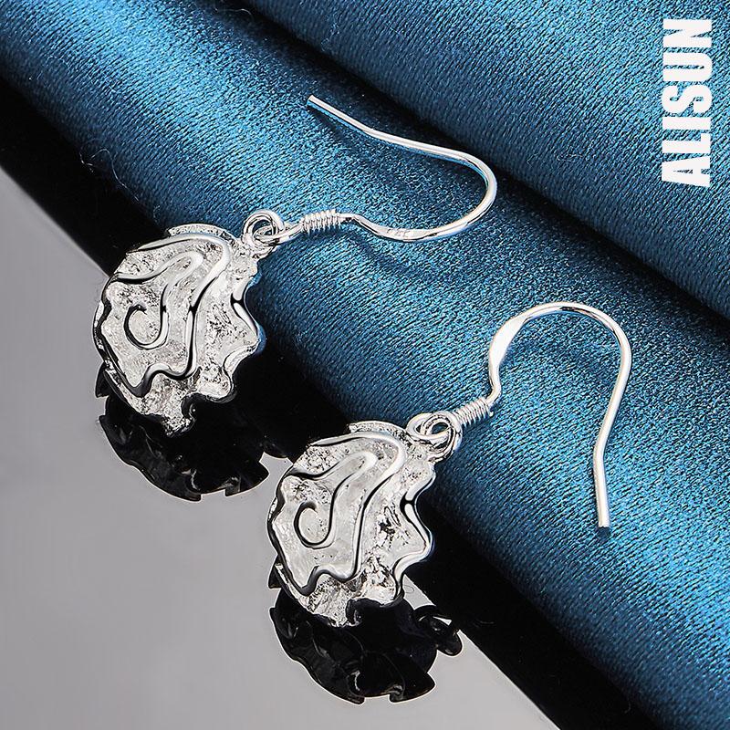 925 Sterling Silver Rose Pendant with Piercing Earrings Fashionable Wedding Jewelry