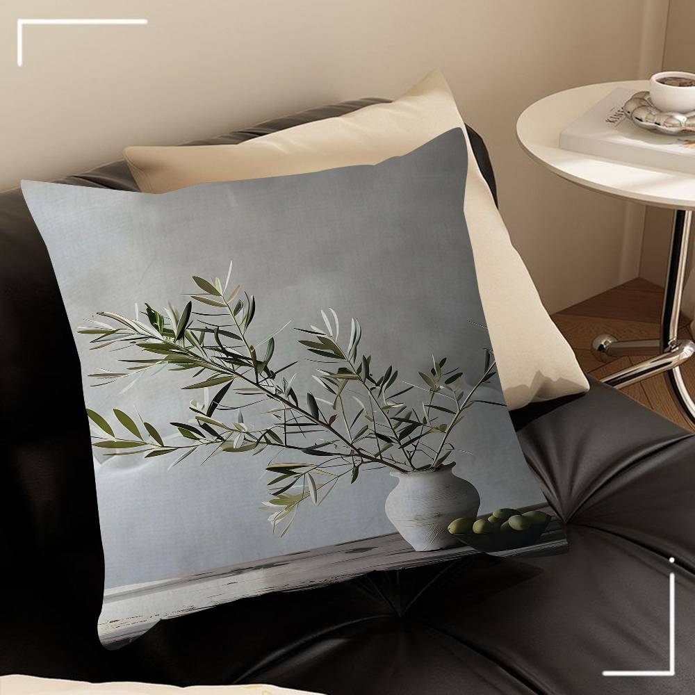 Chic Olive Tree In Vase Canvas Art Pillow Cushion Cover Pillowcase Living Room Sofa Home Decor Customized