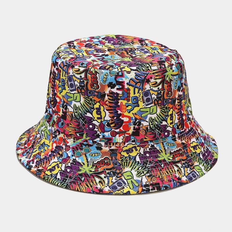 Classic Vintage Print Doublesided Sun Hat For Men Women Summer Outdoor Uv Protection
