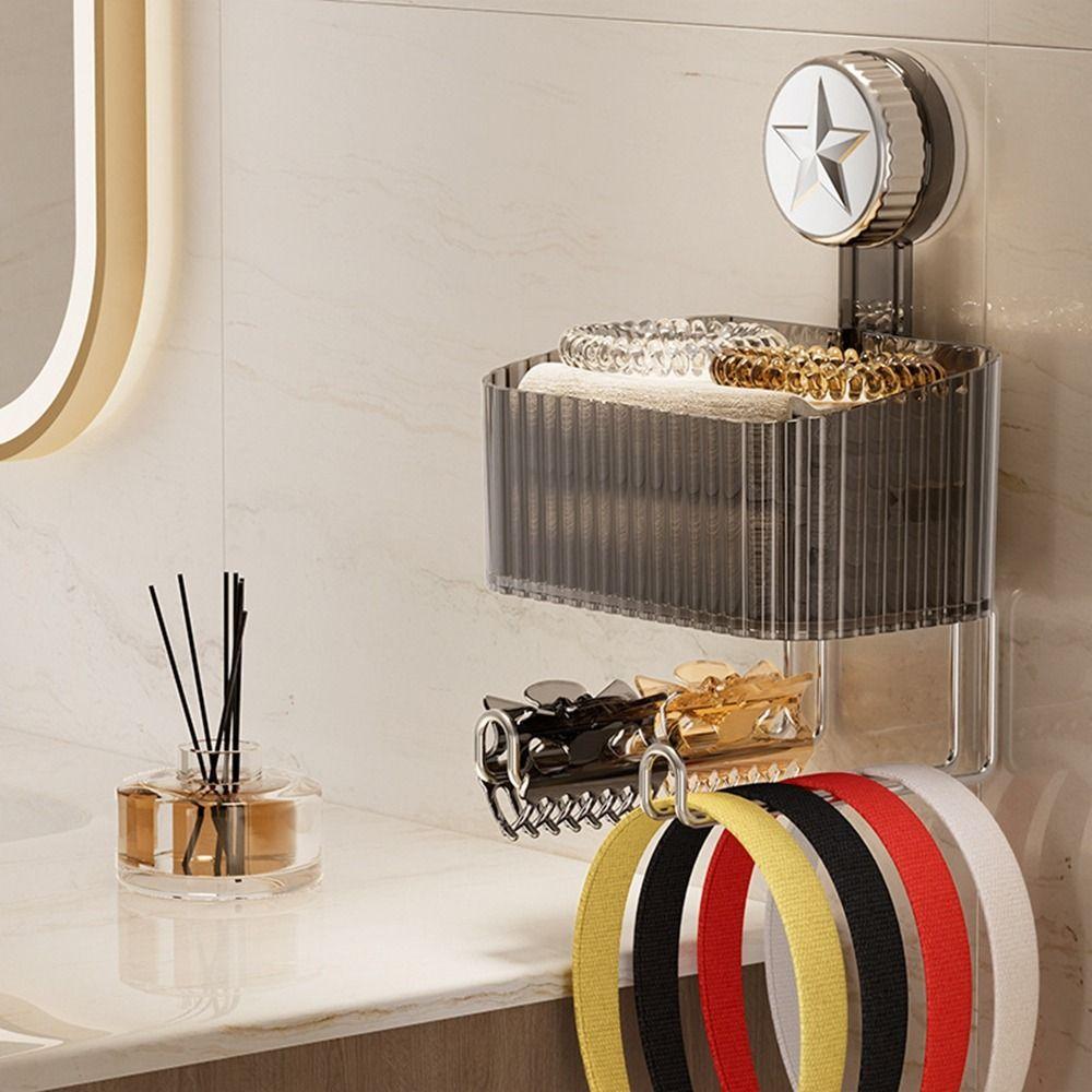

Plastic Headband Holder Wall Mounted Hair Bands Storage Shelf Suction Cup Storage Box Kitchen прозорий