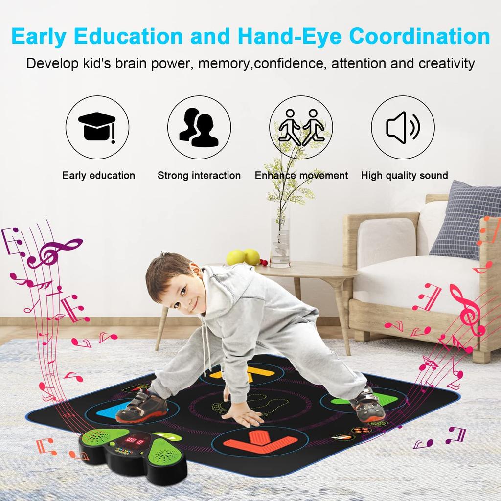 Kids Dance Mat, Girls Dance Pad, Anti-Slip Dance Playmat with 4 Fun Games, 8 Built-in Music & AUX for Kids Ages 3 4 5 6 7 8 9 10+ Year Old
