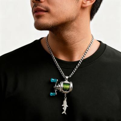 Miniature Fishing Reel Necklace Pendant Decorative Adjustable Length Neckchain Jewelry For Fishing Enthusiasts