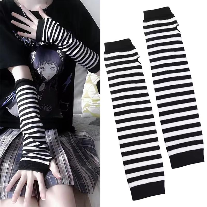 Winter Warm Long Sleeves Gloves For Man Women Fingerless Stripe Knitted Elbow Mittens Elastic Outdoor Fashion Warm Wrist Glove