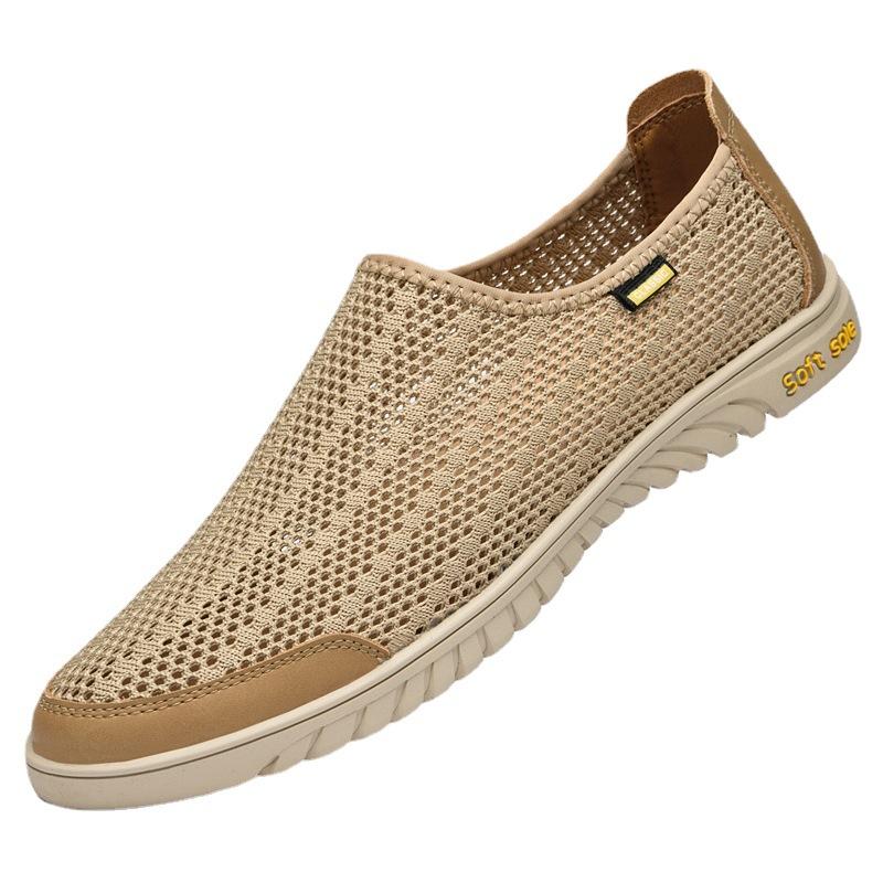 Men's round head mesh casual shoes sleeve sports style casual shoes breathable flat heel mesh shoes men's sports shoes