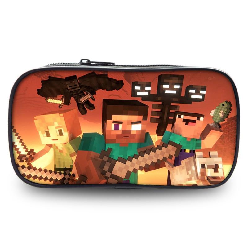 2023 New Large Capacity Kids Minecraft Pencil Case Polyester Cartoon Stationery Bag