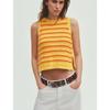 Summer New Product Women's Clothes Hem Side Slit Stylish Stripes round Neck Sleeveless Knitting Tops 6771065