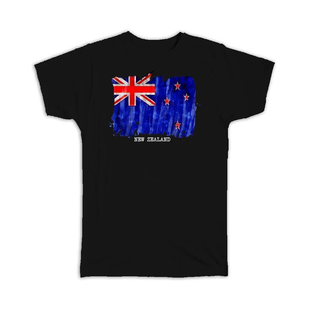Gift T-Shirt : New Zealand Flag Australia Travel Expat Country Watercolor L
