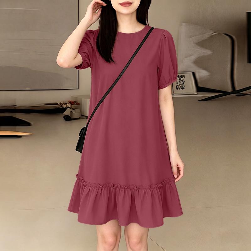 

ZANZEA Women Casual Round Neck Solid Color Loose Short Sleeve Dress 5XL червоний